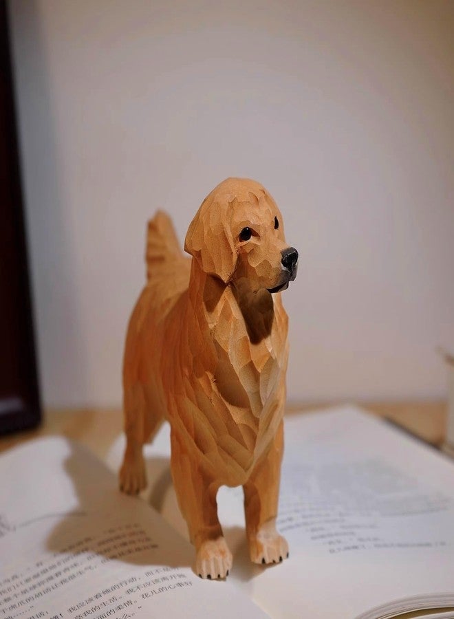 TSCVPJL Golden Retriever Figurine Handmade Carved Wooden Dog Statue, Cute Golden Retriever Gifts for Women Men, Height 4.33" Wood Dog Decor for Home Book Shelf Desktop Decoration - Image 5